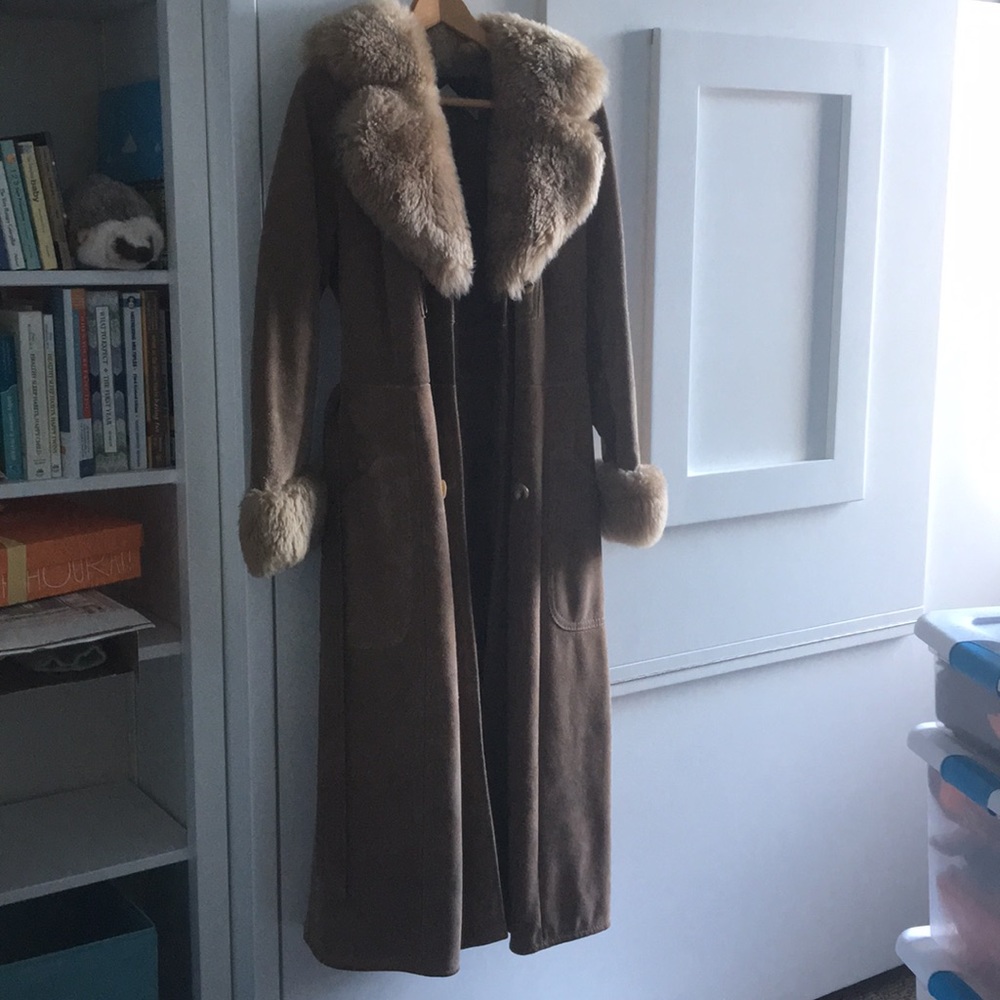 Vintage 70s suede and faux fur belted coat